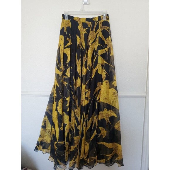 CHICKWISH Golden Swallows Birds All Over Print‎ Long Flare Skirt 45 Inches Long - Picture 11 of 16
